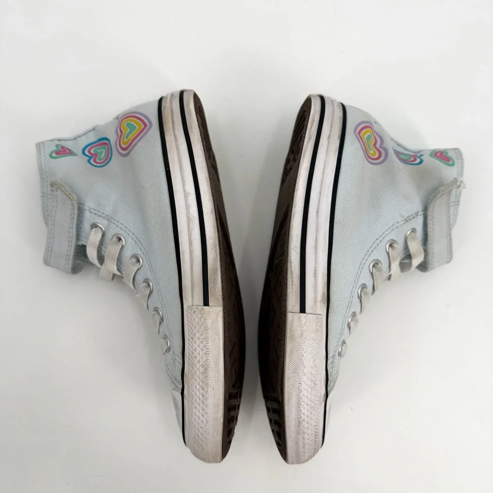 Converse Sneakers Girls Kids 2 Chuck Taylor All Star Heart Patch Blue High Tops